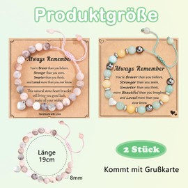 agogue Pack of 2 Natural Stone Bracelet and Greeting Card, Heart Pendant, Friendship Bracelets, Teenager Girls Gifts, Natural Stone Bracelet, Women's Cute Heart Bracelets for Women, Girls, Jewellery