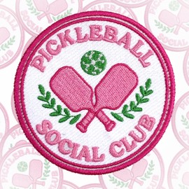 Pickleball Social Club Patch 3 Inches Iron On/Sew On Embroidered Applique for Trucker Hats Clothes Backpacks, Pickleball Paddles, Sport Lover Gifts DIY Funny Accessories Gifts for Friends Coworkers