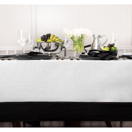Solino Home Black and White Linen Tablecloth 108" L x 60" W Inch - 100% Pure Linen Table Cloth for Rectangle Tables - Contempo, Machine Washable Tablecloth for Wedding, Spring, Easter