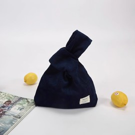 Anopo Women's Knotted Wristlet Bag Small Corduroy Tote Bag Vegan Clutch Purse Navy Blue