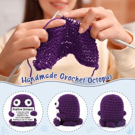 Positive Crochet with Inspirational Cards, Mini Emotional Support Plush for Desk Decor, Party Favors, Office, Classroom Rewards, Self-Care Comfort, Friendship Tokens & Mental Wellbeing (Octopus)