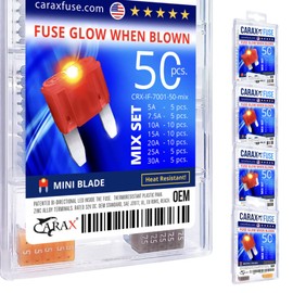 CARAX Premium Mini Blade 50 pcs. Assortment Kit LED Automotive Fuse Smart Auto Glow Fuse Easy Identification Mix 50 pcs.