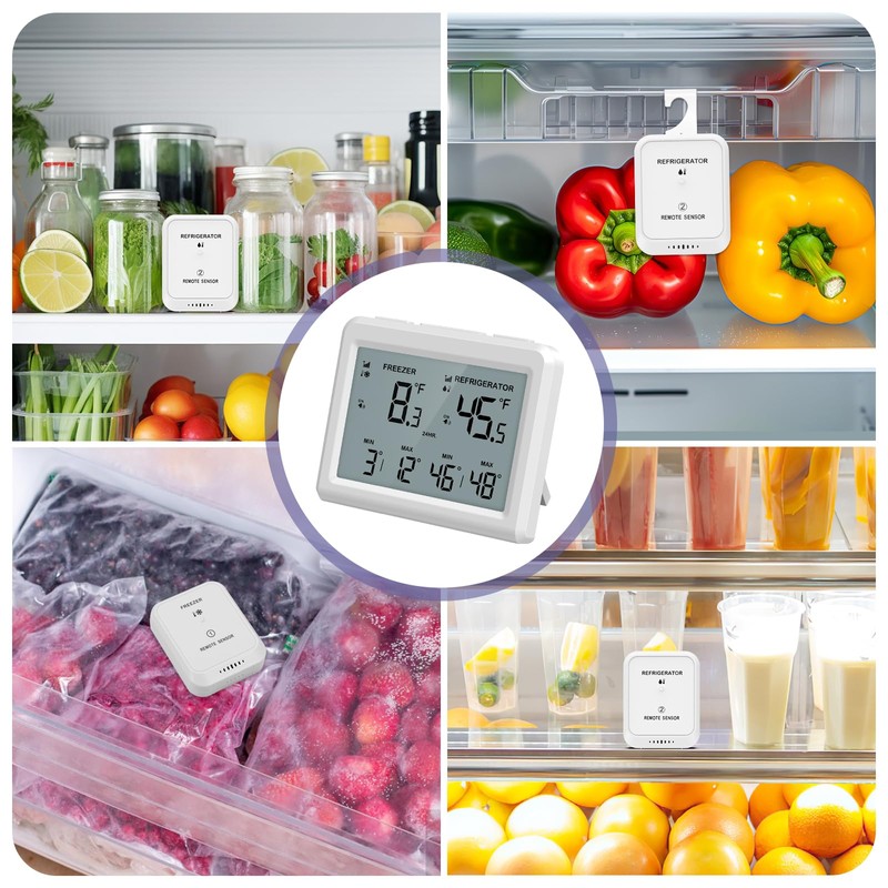 OQIMAX Digital Fridge Freezer Thermometer with 2 Remote Sensor, Wireless