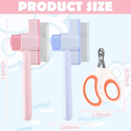 Auuyban 3Pcs Self Cleaning Pet Flea Comb Grooming Brush Set, Cat Hair Fine Tooth Combs for Indoor Cats Shedding with Round Hole Nail Clipper