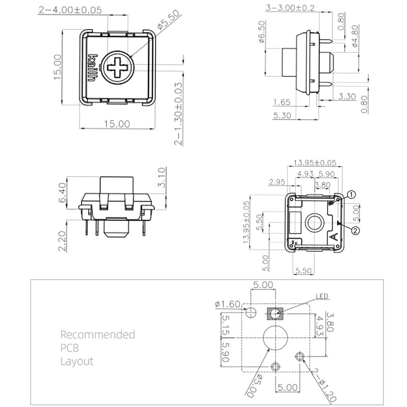 Kailh Choc V2 Low Profile Switch Red Linear, 4-Pin 50gf