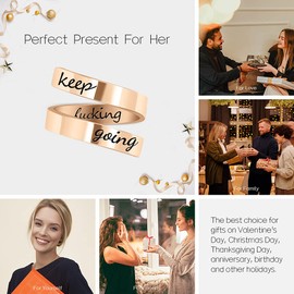 LucBuy Stainless Steel Keep Going Engraved Inspirational Gifts Adjustable Rings Jewelry for Women