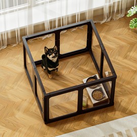 Jalove Acrylic Dog Playpen Indoor, 8 PCS Plastic Puppy Playpen with Door, Clear PlayPen for Dog Cat Rabbit Ferret, Easy Assemble Pen, Preferable Small Cage, Black, 33.5" L x 33.5" W x 24" H