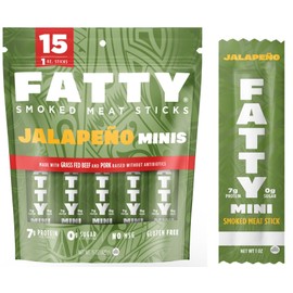 (Total 15 Jalapeno Minis Sticks) Fatty Smoked Meat Sticks, Jalapeno Minis Flavor, Made with Grass Fed Beef and Pork Raised Without Antobiotics,1 Ounce/Stick