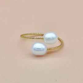 Myrvynte 14K Gold Rings for Women non Tarnish,White Pearls on Both Ends Simple Interlocking Gold Ring,Wedding Rings Dainty Jewelry for Women