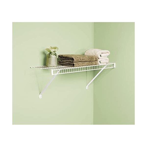 Rubbermaid Linen Closet Shelf Kit, 3-Feet, White, Wire Shelving System for Laundry Rooms, Linen Closets or Basements