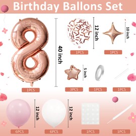 Balloon Dance Rose Gold 8 Balloons,40 Inches Number 8 Balloons with Confetti Balloon,Large Helium Foil Mylar Digital Balloons for Girls Women Birthday Party Decorations Wedding Anniversary Engagement Supplies