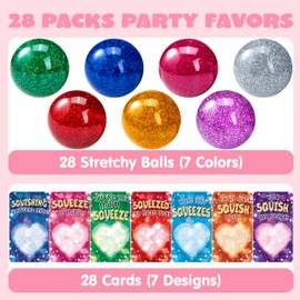 JOYIN 28 Packs Valentine's Day Stretchy Balls with Cards, Classroom Exchange Gift for Kids, Valentine's Party Favors, Classroom Holiday Reward Prizes, Stress Relief Stretch Balls