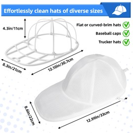 Minmex Hat Washer Cage with Mesh Bags, Hat Cleaner and Protector for Baseball Caps, Hat Stretcher for Washing Machine and Dishwasher, Suitable for Flat and Curved Hats Daily Cleaning, White