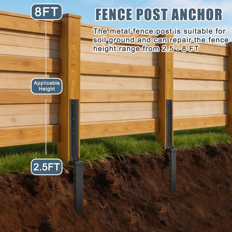 4 Pcs Fence Post Repair Kit, Quick Fix Broken/Wobbly/Tilted Wooden