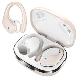 Catitru Wireless Earbuds Bluetooth Headphones 80H Playback Ear Buds Power Display with Noise Canceling Mic with Earhooks for Sports/Workout Khaki