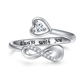 Cremation Ring for Ashes - Sterling Silver Infinity Mini Urn Ring Heart Shape Hold Loved Ones Ashes Memorial Keepsake Locket Ring (P 1/2)