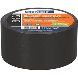 Shurtape PC 009 Contractor Grade, Co-Extruded Cloth Duct Tape, For Packaging, Sealing, Repairing, Waterproofing and Holding Plastic Sheeting, Indoor/Outdoor, 72mm x 55m, 9 mil, Black, 1 Roll (152367)