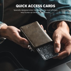 VULKIT Card Holder Wallet with Airtag Holder & ID Window Pop Up Slim Leather Wallet RFID Blocking Magnetic Closure for Credit Cards and Cash Green