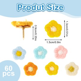 Mabor 60 Pieces Decorative Flower Push Pins, Cute Drawing Pins for Cork Board, Pin Board, Colourful Flower Push Pins for Photo Wall, Whiteboard, Card, Decoration, Accessories