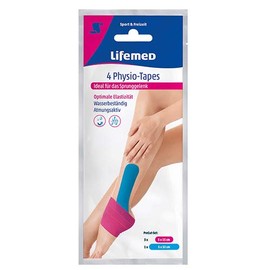 Lifemed - 4 Physio Tapes Pink, Blue, Ankle Joint 2 Sizes - for Optimal Elasticity and Freedom of Movement Pack of 2 (2 x 1 Item)