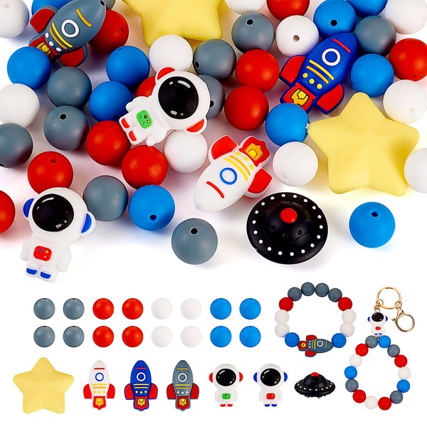 Beadthoven Silicone Beads 15mm DIY Keychain Bracelet Beads Set Space