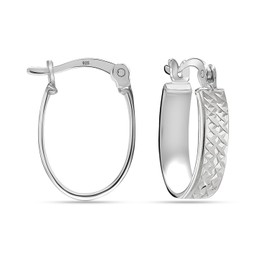 LeCalla 925 Sterling Silver Diamond-Cut Oval Hoop Earrings | Small Diamond Cut Textured Hoop Earring | Women's U-Shape Hoops Earrings 17MM