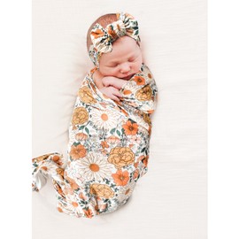 Konssy Baby Girl Newborn Receiving Blanket with Headband Set Baby Swaddle Nursery Swaddle Wrap