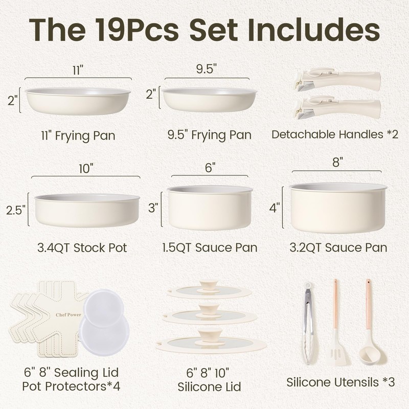 Chef Power Ceramic Nonstick Pots and Pans Set 19 Piece