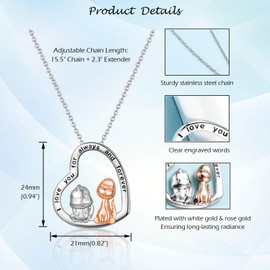 USEEDOVIA Silver Heart Pendant Dinosaur Necklace for Women Girls, Mother Daughter Necklace Birthday Mother's Day Gifts for Mum Daughter Her with Gift Box