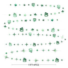 Sage Green 40th Birthday Decorations Number 40 Circle Dot Twinkle Star Garland Metallic Streamer Banner Backdrop for Women Mens Cheers to 40 Years Old Birthday Happy 40th Anniversary Party Supplies