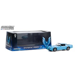 Greenlight 86348 1979 Pontiac Firebird Trans Am Hardtop - Atlantis Blue with Hood Phoenix 1/43 Scale Diecast