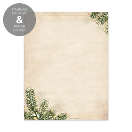 Holiday Pine Letterhead / 25 Decorative Printer Sheets with Shiny Gold Foil Accents / 8.5" x 11" Festive Christmas Tree Paper/Decorative Winter Evergreen Stationery Letterhead