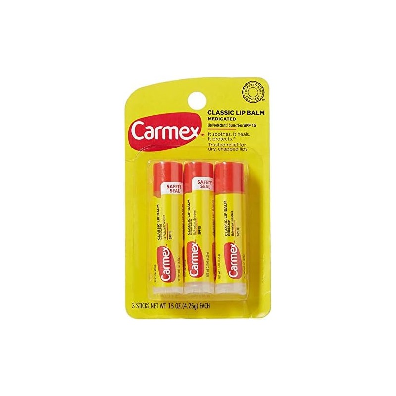 Bálsamo labial Carmex Classic original 0.15 oz, 3 barras (2