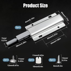 2 Pack Push to Open Door Catches,Magnetic Catches for Cupboards with Mounting Screws Soft Close Magnetic Damper Door Catch Release for Kitchen Cabinets/Cupboard/Wardrobes/Drawers(Silver)