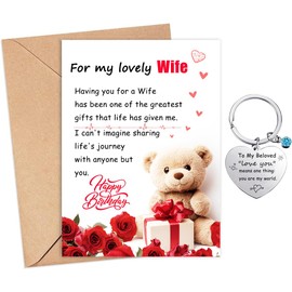 Wife Birthday Card Set from Husband wife Birthday Card with Envelope and Stainless Steel Keychain, birthday cards for wife Birthday Presents