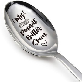 Peanut Butter Spoon - Funny Engraved Stainless Steel Spoon for Peanut Butter Lovers, Dessert Spoon for Moms, Dads, Boys, Girls, Kids Birthdays, Christmas, Valentine's Day G