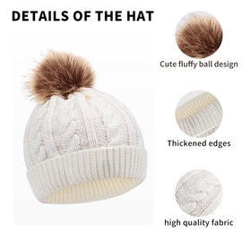 Kids Knitted Hat Scarf and Gloves Set, Toddler Winter Warm Pom Pom Hat Beanie Fleece Lining Scarf Gloves Cold Weather 3 Piece Set for Boys and Girls 2-7 Years