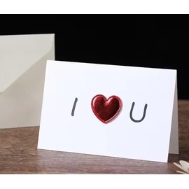I Love You Greeting Card with Red Metallic Heart, White, Romantic Message Card, Simple, Budget