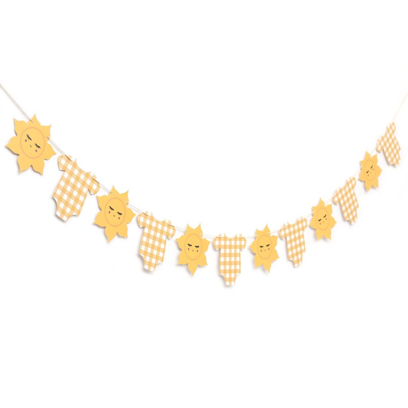 Yellow Gingham Sun Bodysuit Banner,Gingham Sunshine Baby Shower Banner