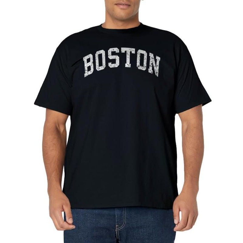 Distressed Boston Basic Vintage College Style T-Shirt