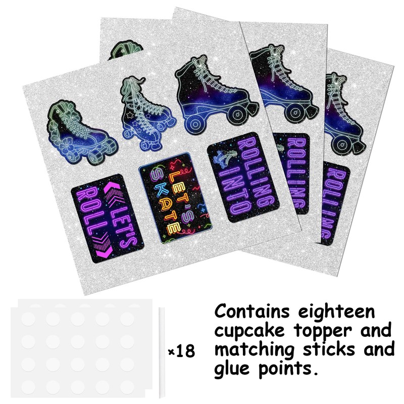 18pcs Blue Glitter Roller Skates Dessert Cupcake Topper Pick for