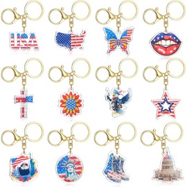 Nosiny - Paquete de 12 llaveros para el Día de la Independencia de los Estados Unidos, llavero patriótico de la bandera americana, llavero patriótico de los Estados Unidos, regalo para el Día de los