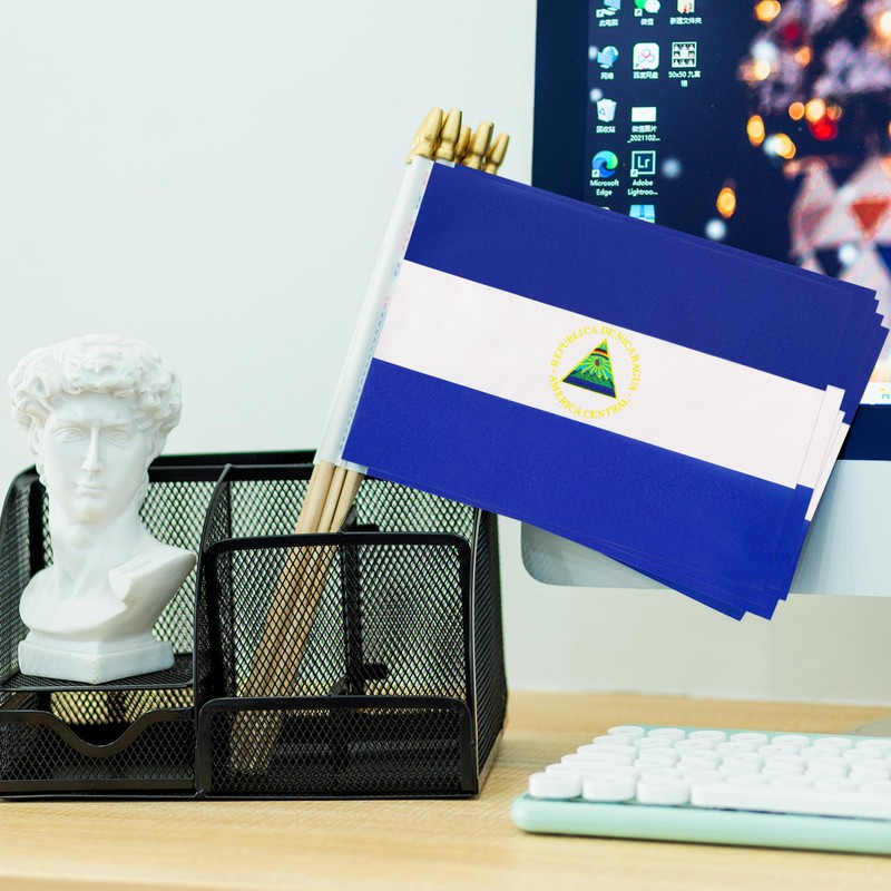 TSMD Nicaragua Stick Flag Nicaraguan Small Mini Hand Held Flags,5x8