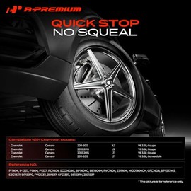 A-Premium Juego de pastillas de freno de disco cerámicas delanteras y traseras compatibles con determinados modelos de Chevy - Camaro 2010 2011 2012 2013 2014 2015, con tornillería, 8 piezas