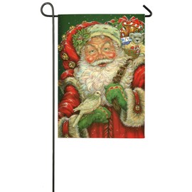 Evergreen Suede Jolly Traditional Santa Garden Flag, 12.5 x 18 inches