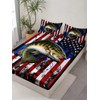 HOSIMA Big Pike Fishing Fitted Sheet,Bass Fish American Flag Pattern