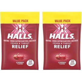 Lot of 2 x Halls Relief Menthol Cough Suppressant Throat Relief Cherry 200 Each