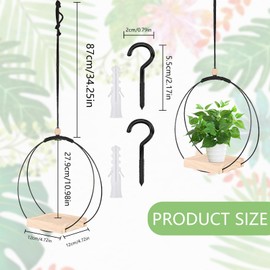 DAOOZHU Blumenampel hängend innen,hängeampel innen,Hängeblumentöpfe,Tragkraft von bis zu 5 kg mit Holzsockel,Metallring und Aufhängehaken