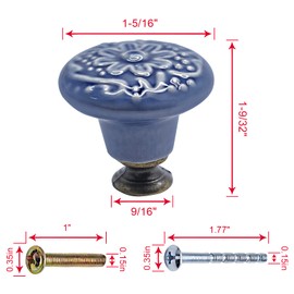 Litoexpe 12-Pack Ceramic Knobs, Decorative Knob Kitchen Cabinet Knobs Drawer Pulls Door Knobs Drawer Handles Knobs with Mounting Screws, 1-3/8 Inch Diameter, Blue