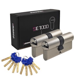 HEXIHER SE1000 Solid Locking Cylinder Simultaneous Locking Set of 2 30/40 Double Cylinder Cylinder Lock Brass with 10 Keys - Length: 70 mm, A:30 B:40
